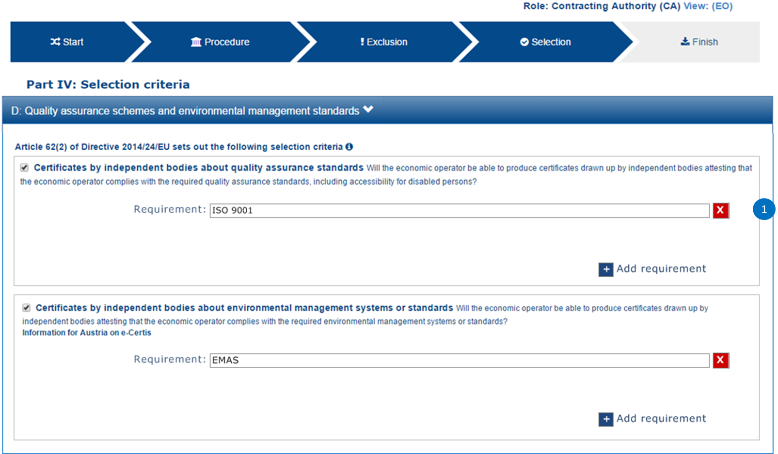 Self-contained 'Quality Assurance schemes and environmental management standards' CA mock-up