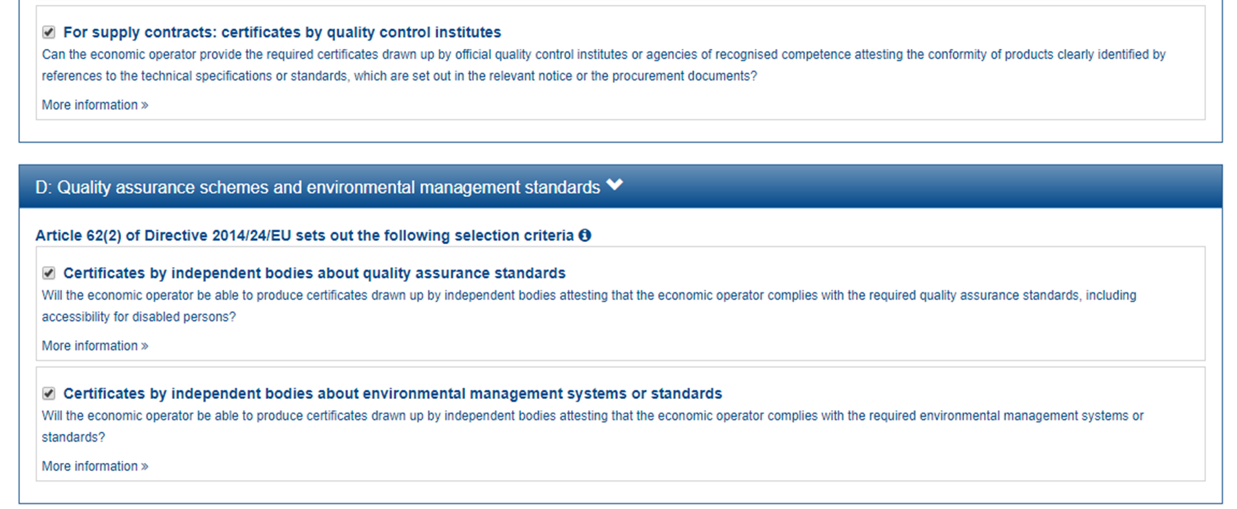 Basic 'Quality Assurance schemes and environmental management standards' CA mock-up