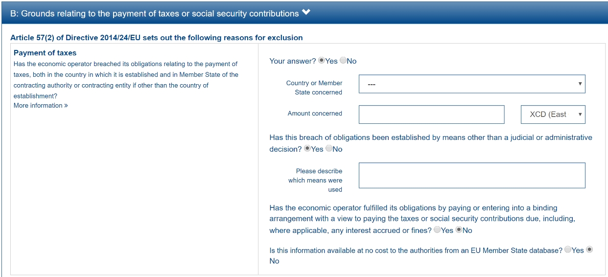 Case 3: When the first QUESTION ''Your Answer?'' and the option "Has this breach of obligations been established …​" are both set to true: