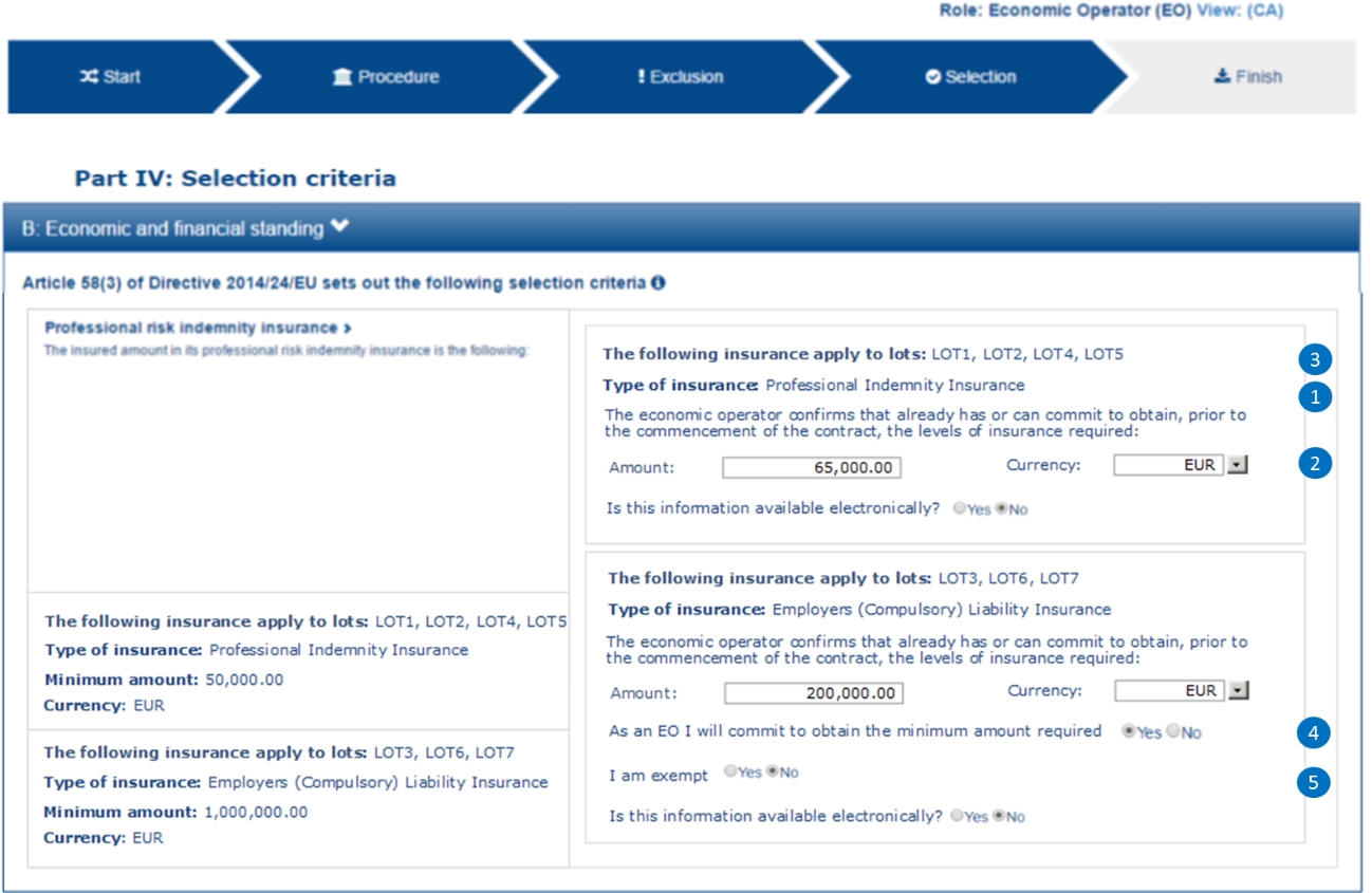 Economic operator indemnity insurance