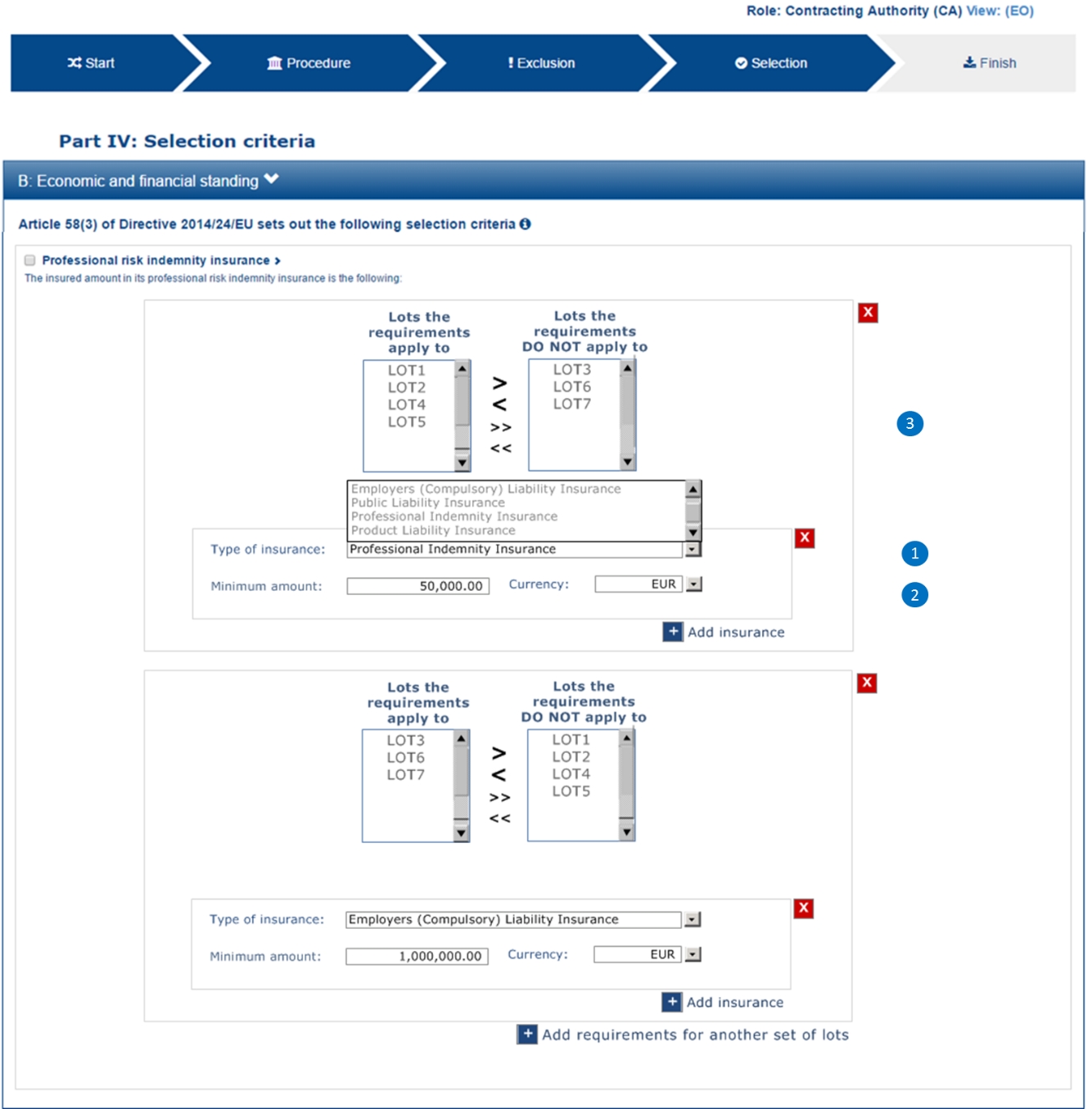 Risk indemnity insurance' Buyer REQUIREMENT(s) edition (Procedure with more than one Lot)